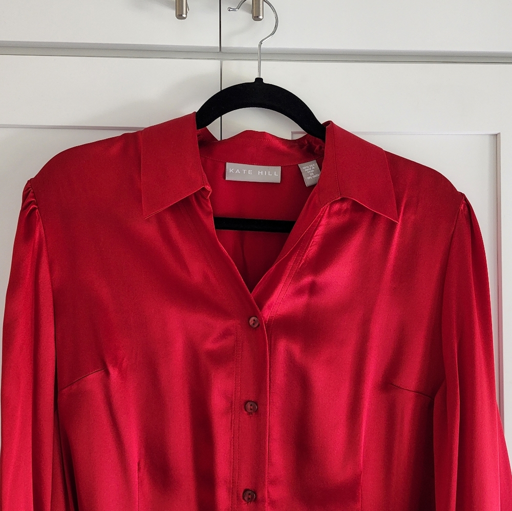 NWT Kate Hill Silk Blouse Red Size 14 - Picture 9 of 9